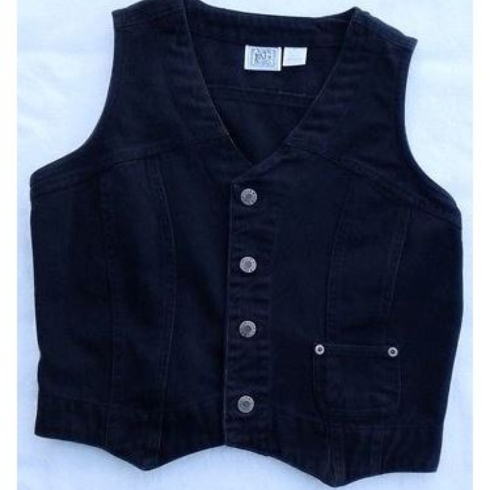 Black Denim Jean Vest Vintage Biker Canyon River